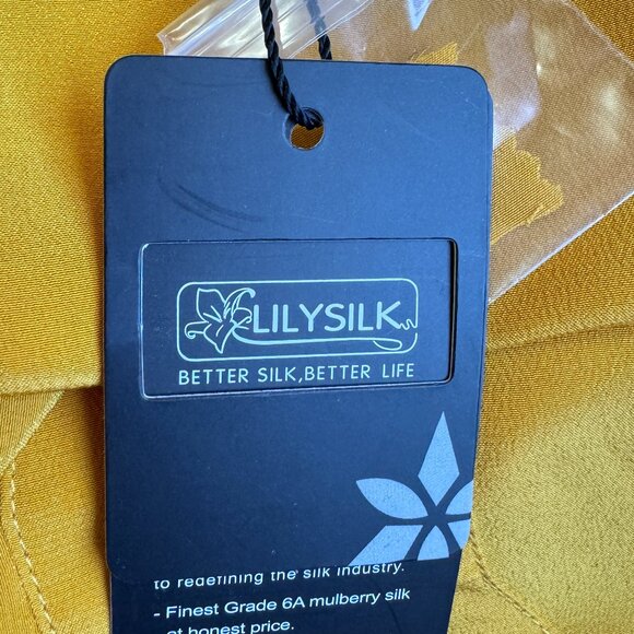 LILYSILK Silk Wrap Dress Sun Yellow Side Pockets Cap Sleeve Size M - Picture 5 of 15